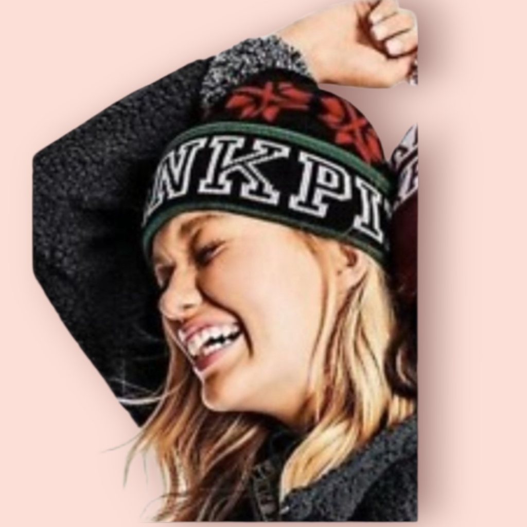 Pink Victoria's Secret Pom Pom Fair Isle Beanie Hat